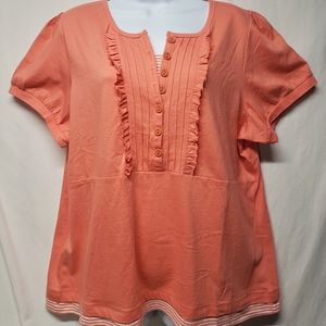 NWT Reference Point 2 1X Peach SS Layered Look with Ruffles Polo Style Top
